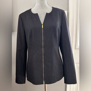 Dana Buchman Dark Blue Full Zip Blazer Jacket lined with a zebra pattern Size 10